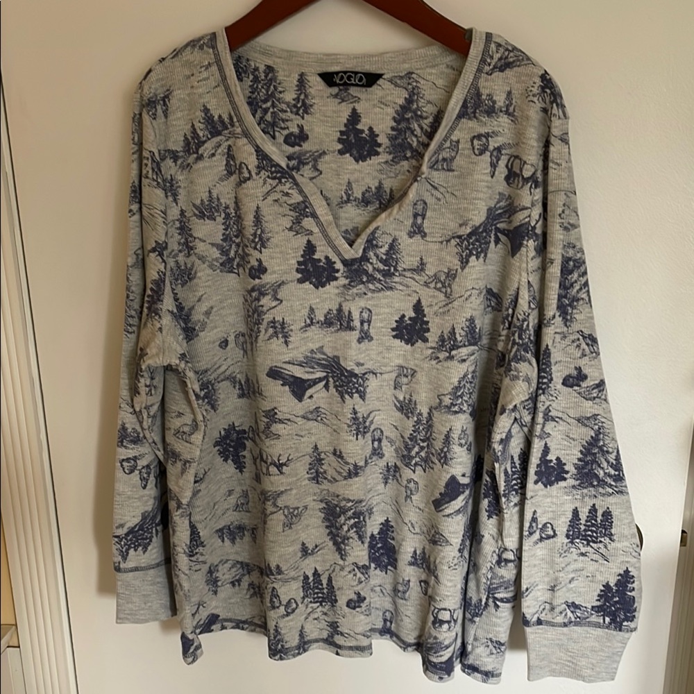 Voglo (Penningtons) Gray and Blue Patterned Pajama Top Size 1X